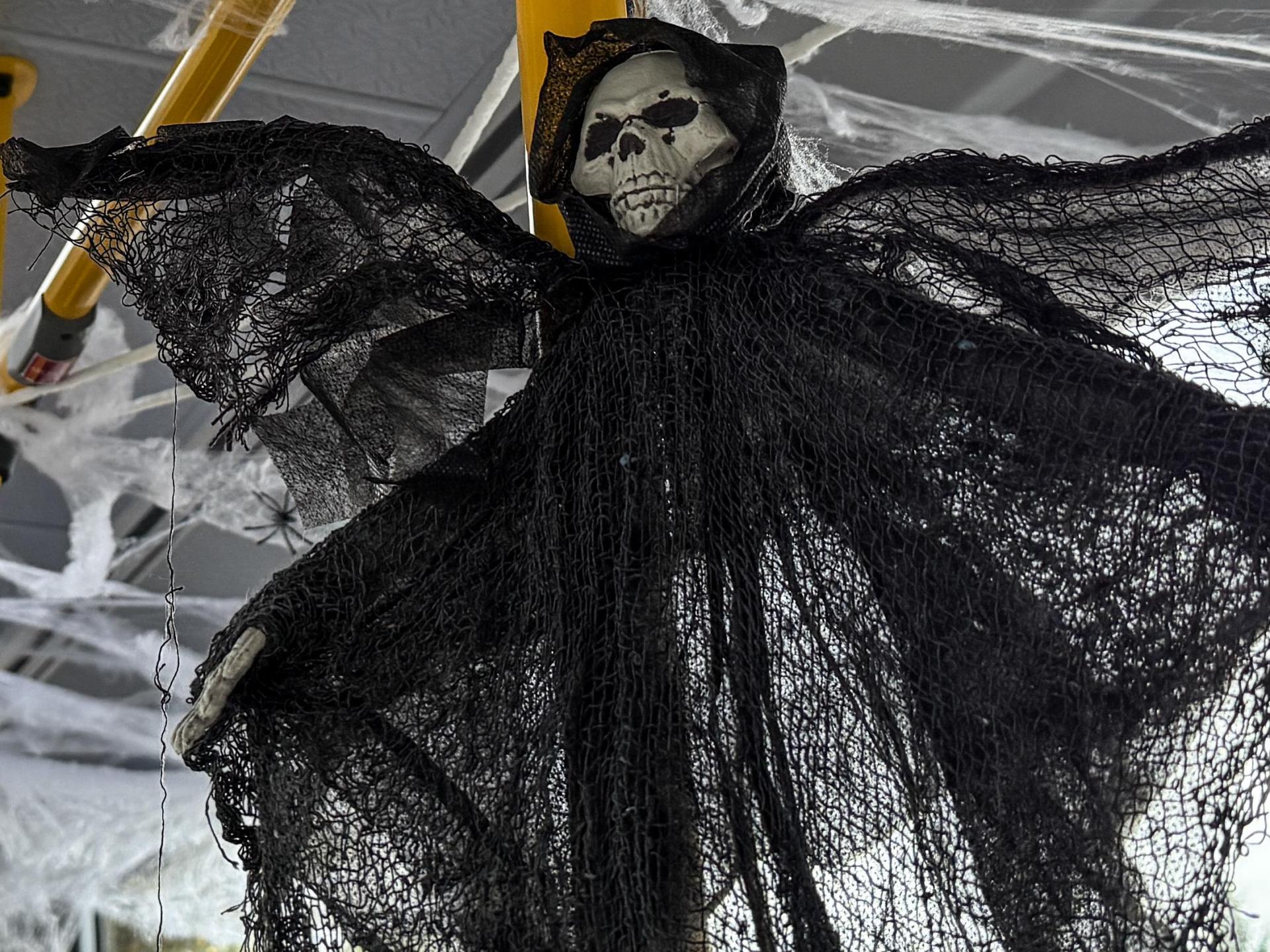 Da kommt man nicht gleich drauf: Das hier ist ein Schulbus. Der Halloween-Bus, der zwischen Schnaittenbach und Nabburg verkehrt. (Bild: Petra Hartl)