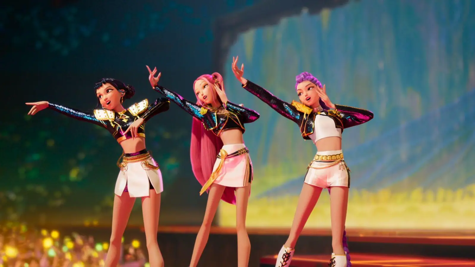 Die Band Huntrix gibt ein Megakonzert im Animationsfilm „KPop Demon Hunters“. (Netflix-Handout) (Bild: -/Netflix/dpa)