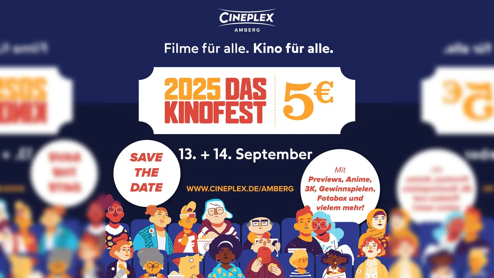 Von Freitag bis Sonntag, 12. bis 14. September, steigt im Cineplex Amberg das Kinofest. (Bild: exb)