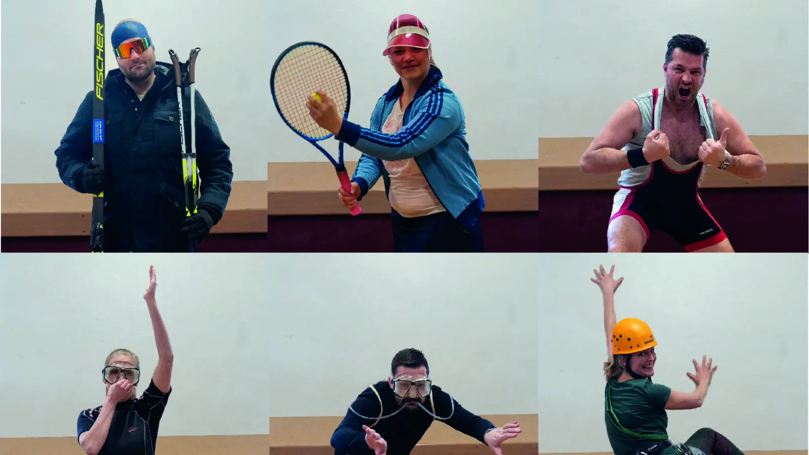 Ob als Skifahrer, Tennisprofi oder Wrestler: Auf dem Sportlerfasching in Amberg ist alles erlaubt, was sportlich aussieht. (Bildmontage: Markus Stang)